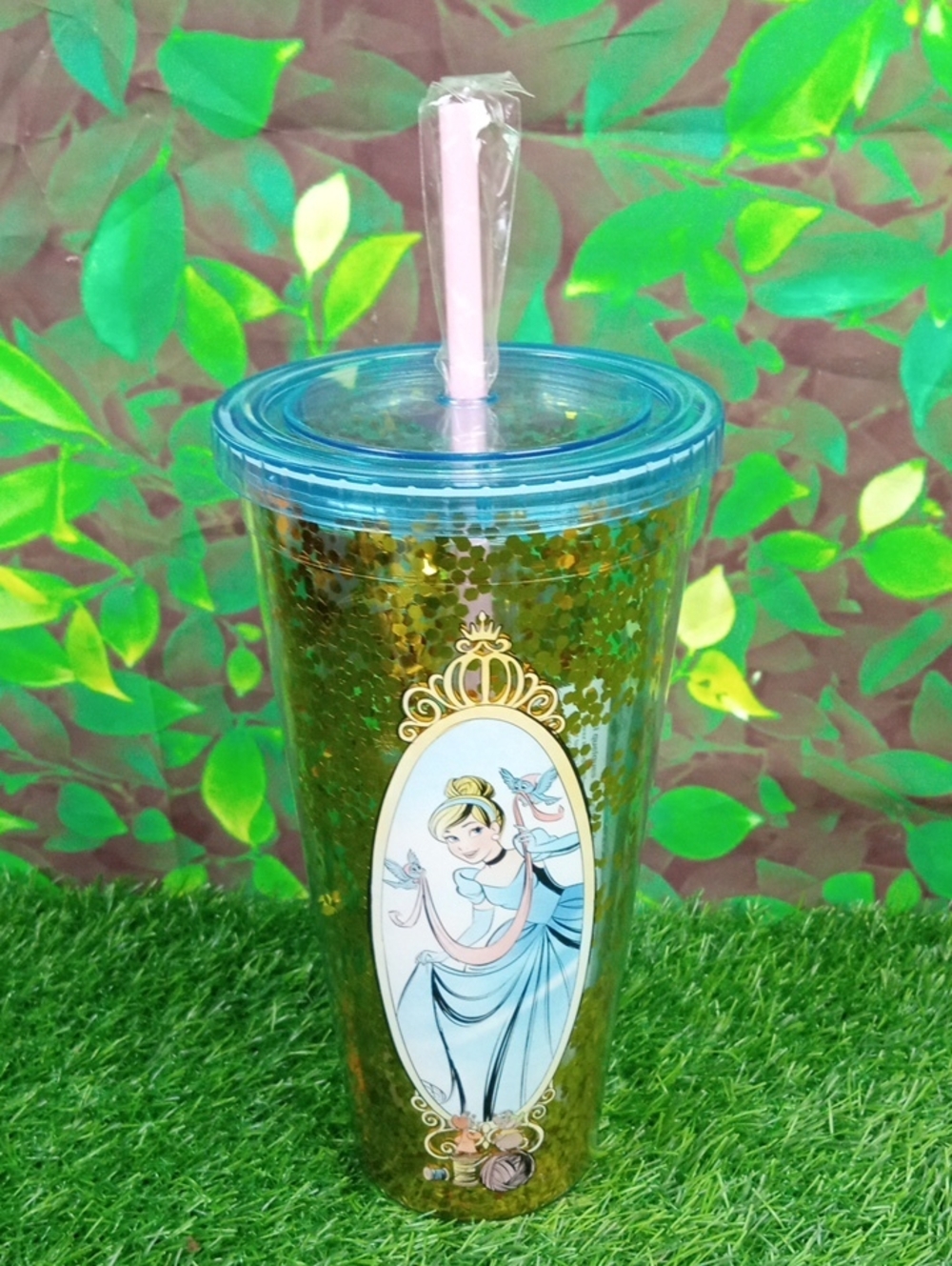 π Disney Cinderella Glitter Tumbler with Straw
